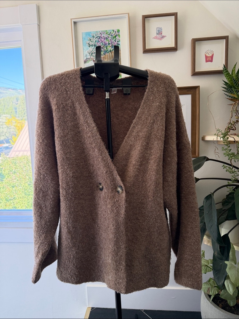 Cozy Brown V-Neck Button Sweater Cardigan
